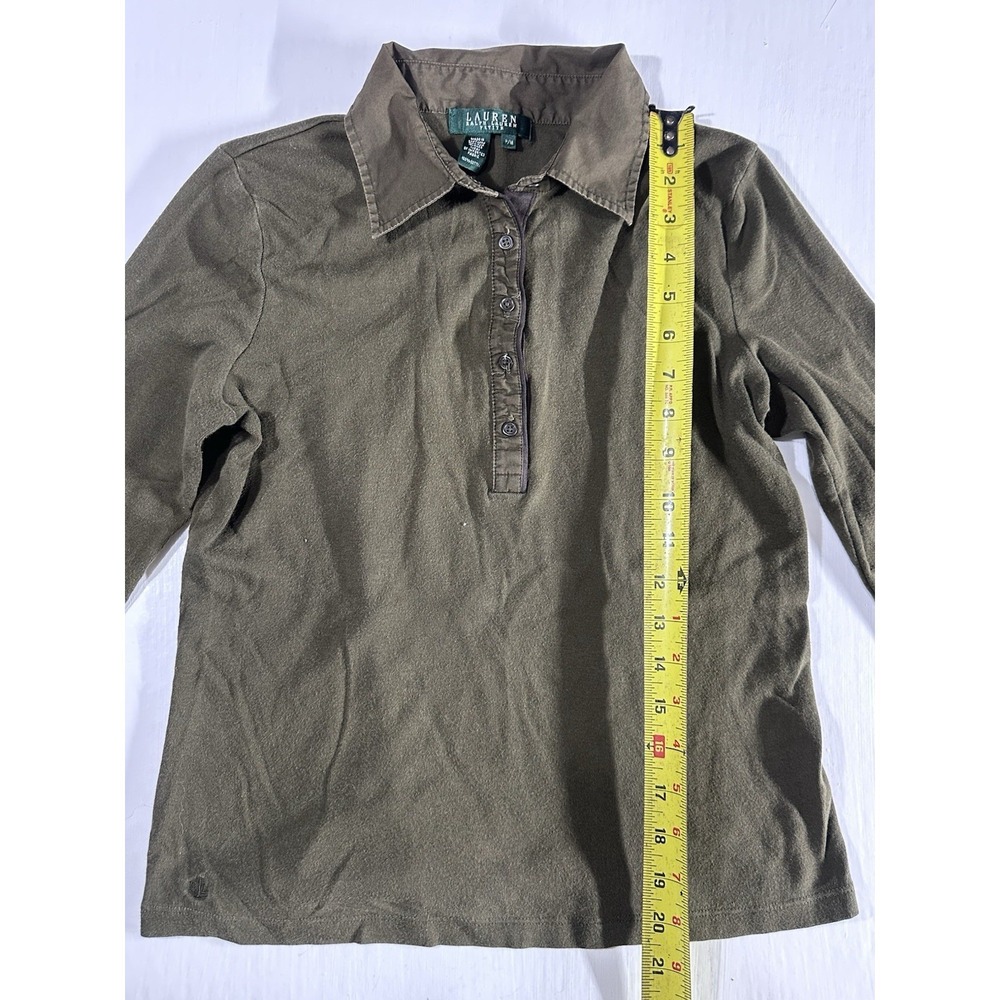 Lauren Ralph Lauren Polo Shirt Womens Size Petite Medium Green 3/4 Sleeve Top - Picture 5 of 8